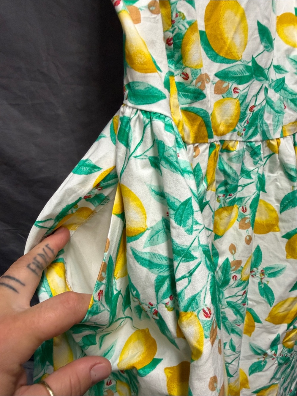 Elle Yellow Lemon Print Midi Dress on White - Picture 3 of 6